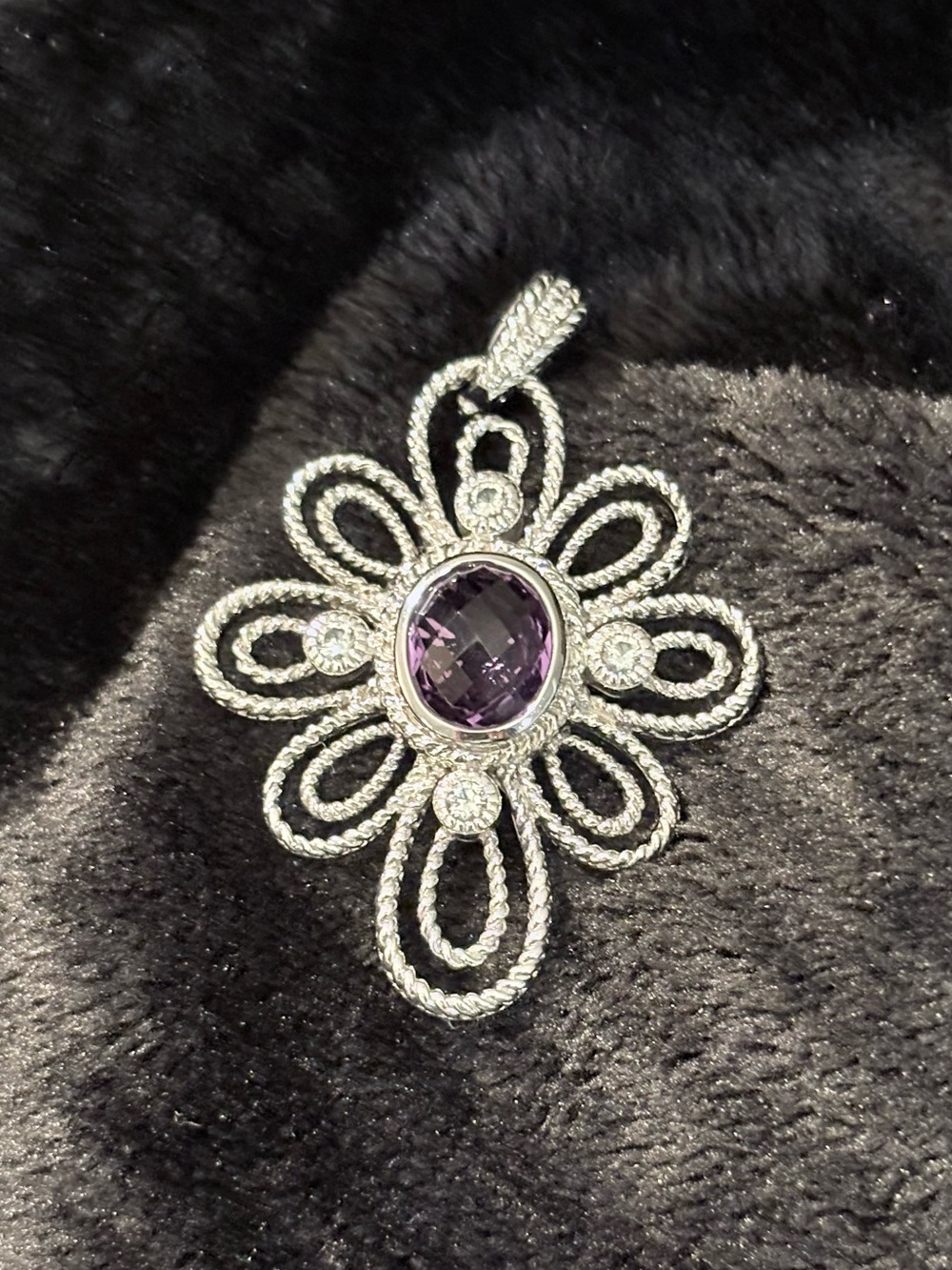 Judith Ripka Sterling Silver Amethyst CZ Flower Enhancer Pendant